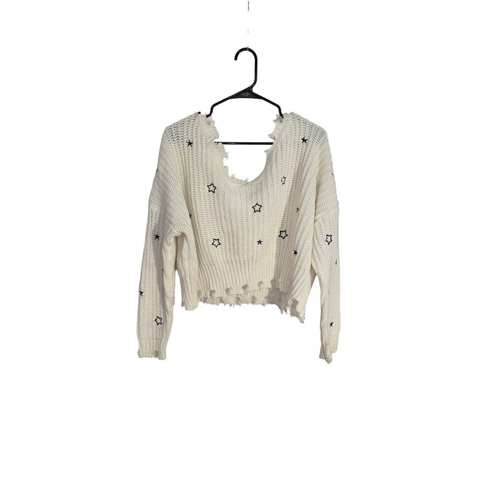 Y2k Style White Star Cropped Sweater Size L